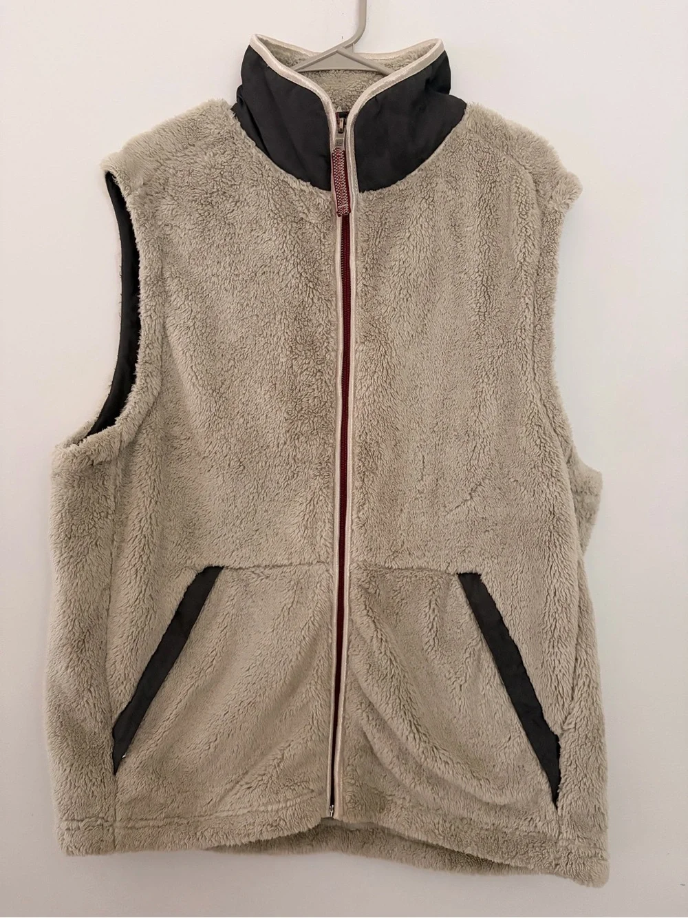 True Grit Taupe Sherpa Vest with Black Trim